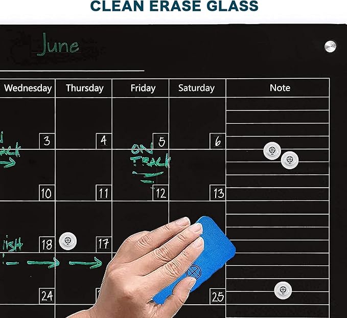J&J worldwide Magnetic Whiteboard Calendar, 47 x 35 Black Glass Wall Calendar - Image 6