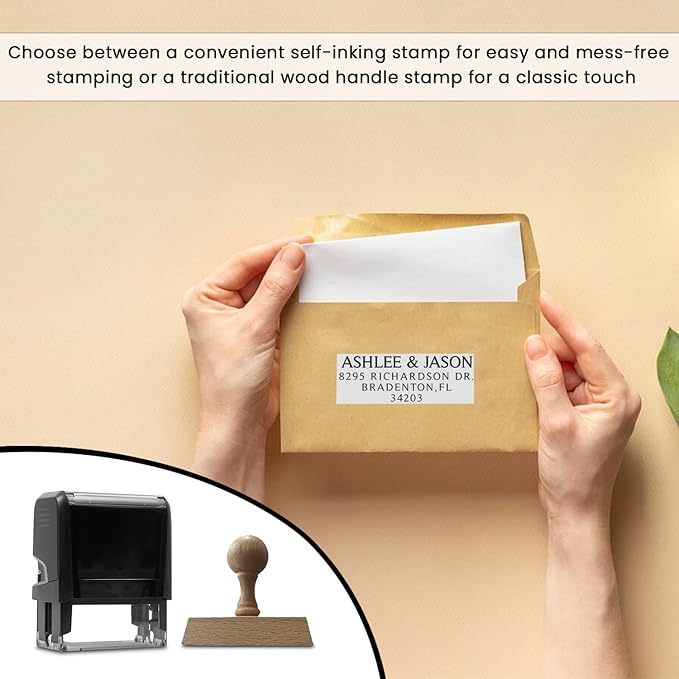 Custom Address Stamps Self Inking or Wood Handle 20+ Designs to Choose from! - Image 3