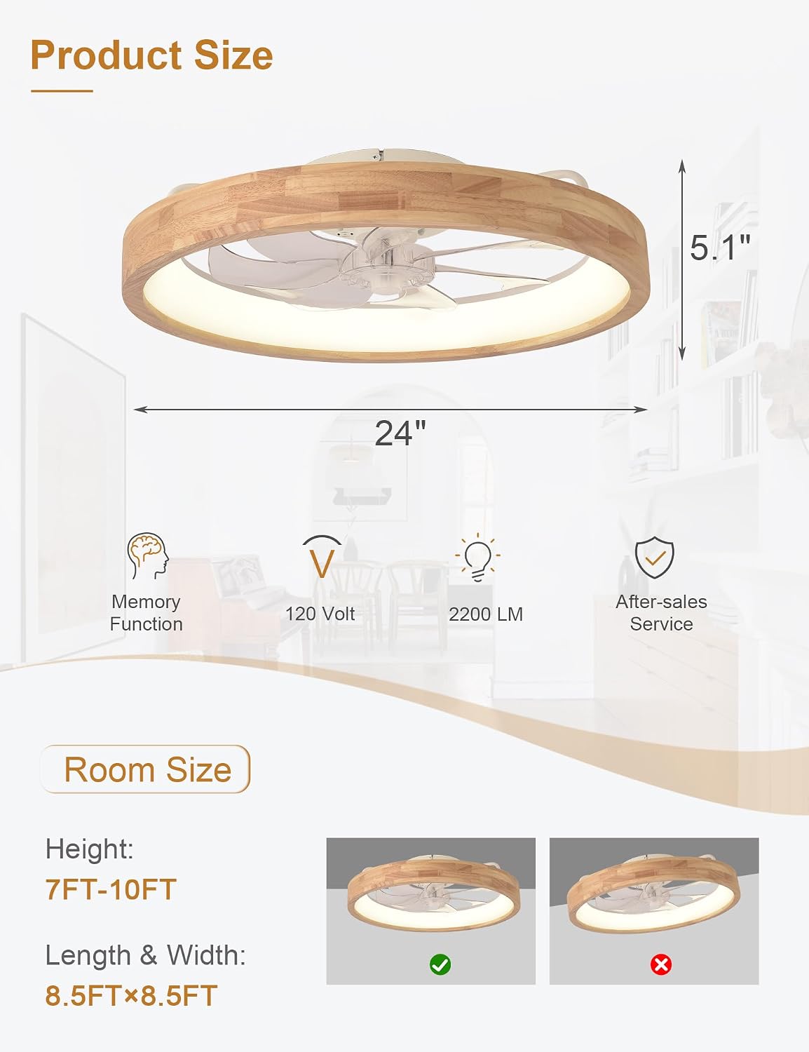 24" low profile flush mount wood fandelier ceiling, package contents