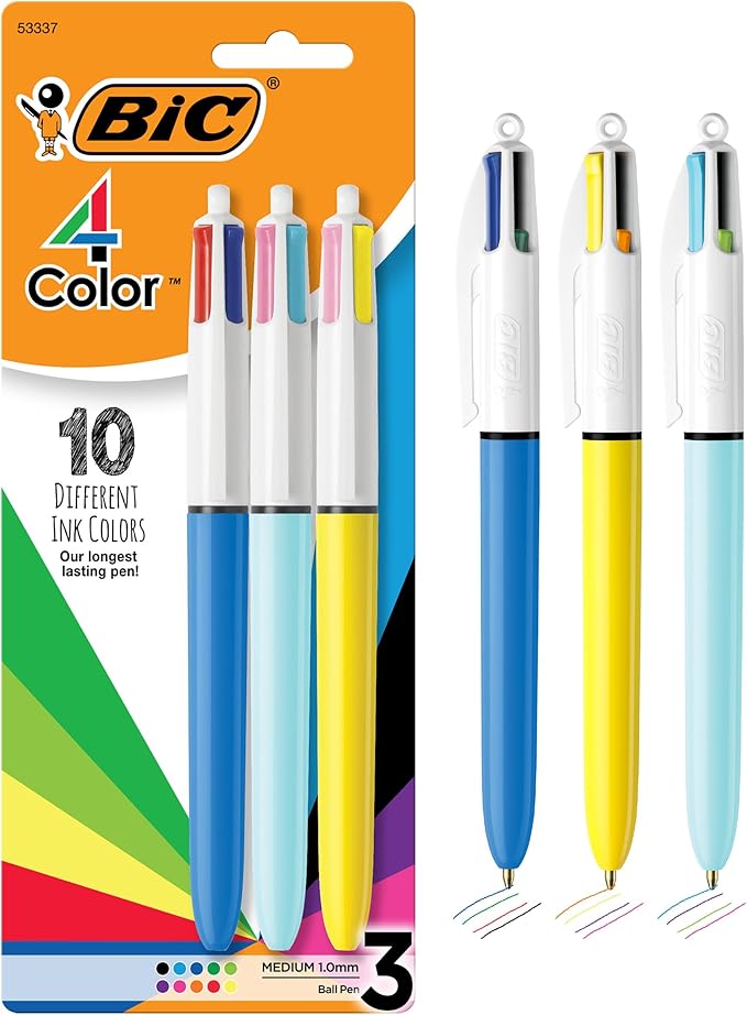 BIC 4-Color Retractable Ballpoint Pen, Long-Lasting Ink and Comfortable Wide by BIC