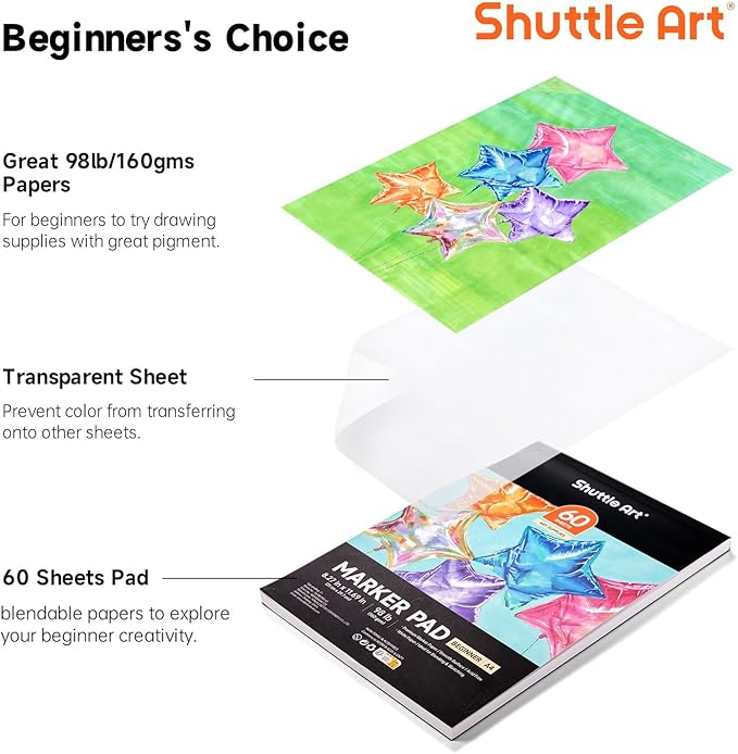 Shuttle Art Marker Pad, 11.69”x8.27” Portable A4 Sketchbook, 60 Sheets Drawing - Image 2