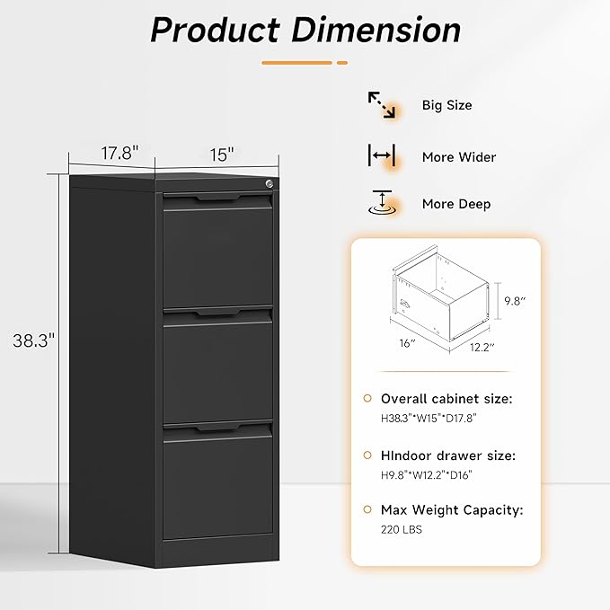 Bestoo 3-Drawer File Cabinet - Image 3