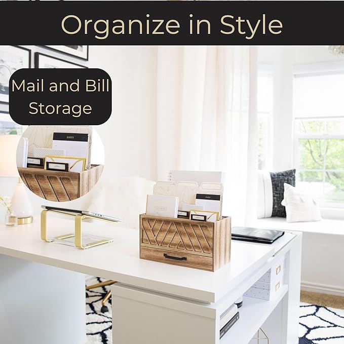 BLU MONACO | Natural Wood Desktop Mail Organizer - Image 2