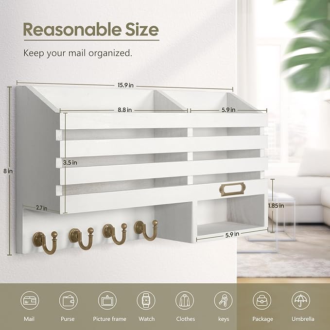 FifthQuarter Key Holder for Wall: Easy Mounted Key Rack and Mail Organizer - Image 2