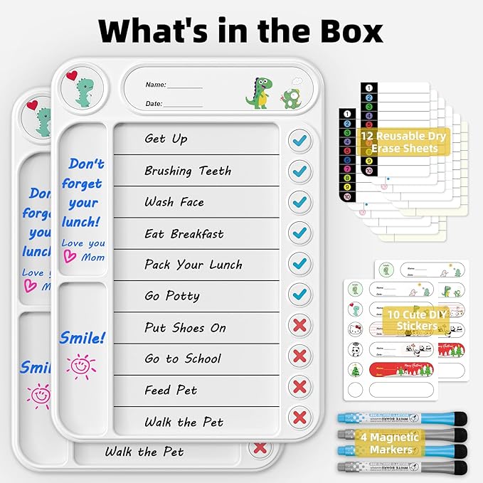 2-Pack Magnetic Chore Chart for Kids, ADHD Task Tracker Easy-Check Routine Dry - Image 4