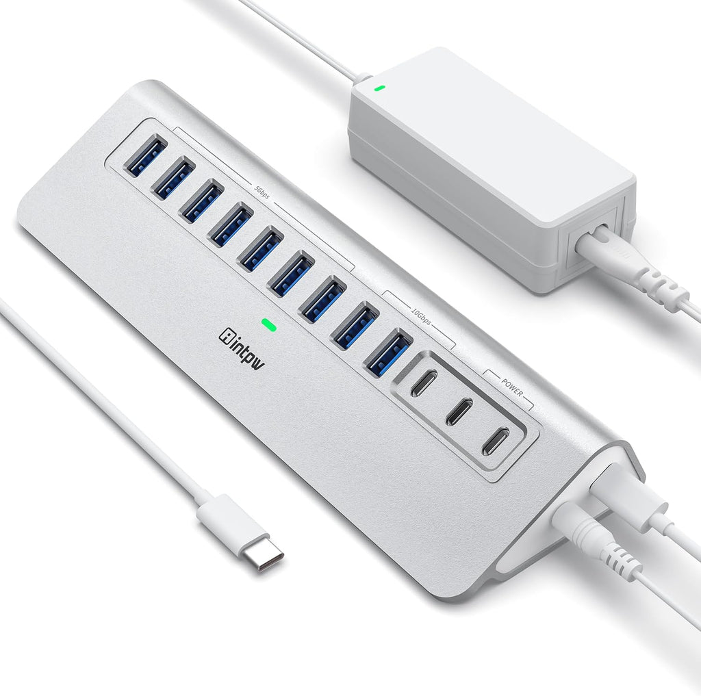 YH9AC Powered USB Hub 10Gbps, intpw 12 Port USB C Hub