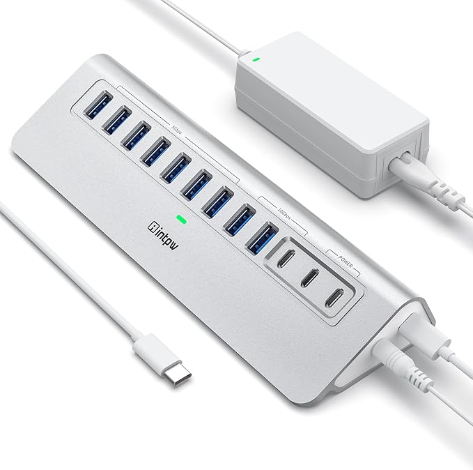 YH9AC Powered USB Hub 10Gbps, intpw 12 Port USB C Hub by intpw