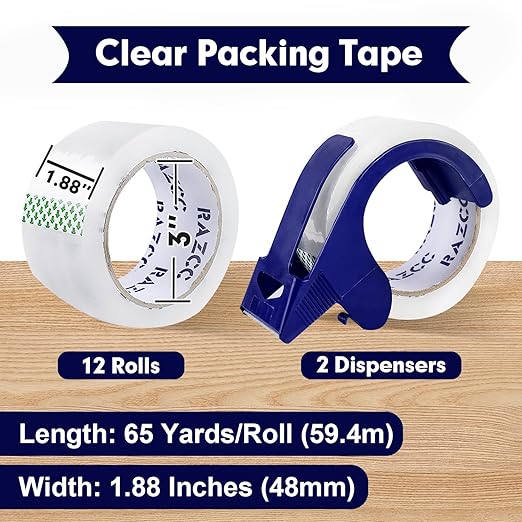 RAZCC Packing Tape, 12 Rolls Clear Heavy Duty Packaging Tape - Image 2