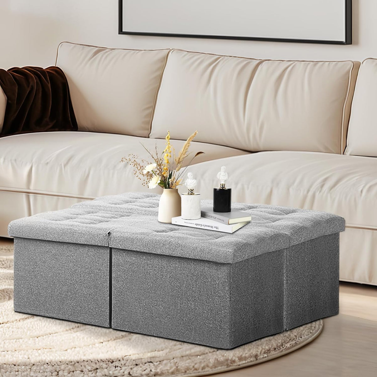 AmasSmile Footrest Ottoman Storage Bench,34" Linen Folding Chest,Gray
