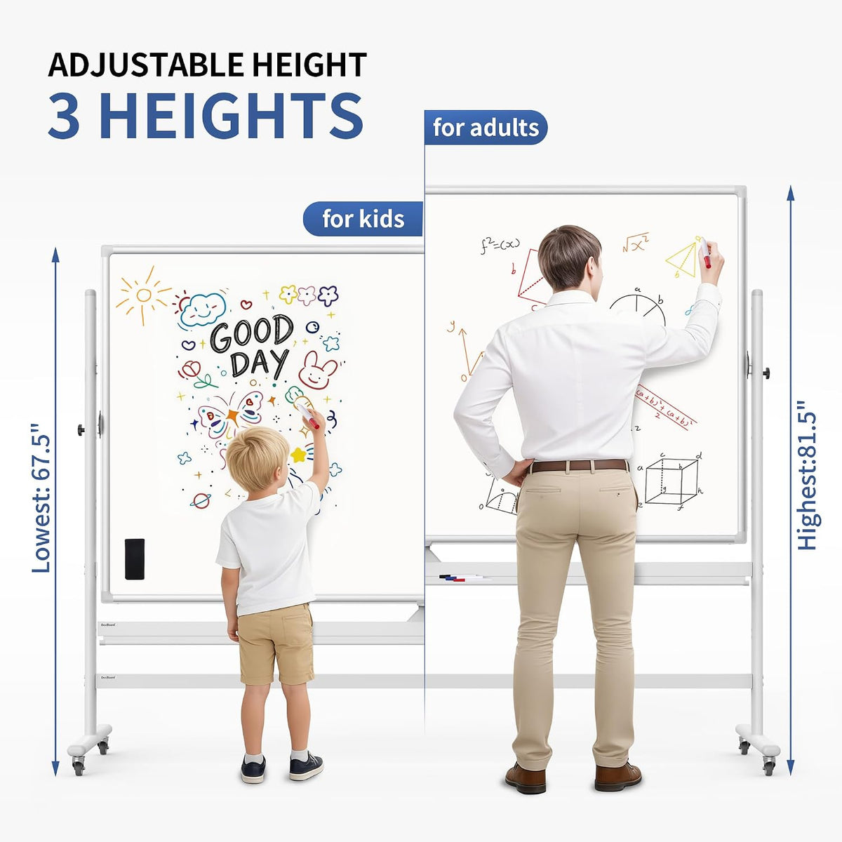 Double-Sided 72" x 48" Mobile Whiteboard Large Rolling Whiteboard D...