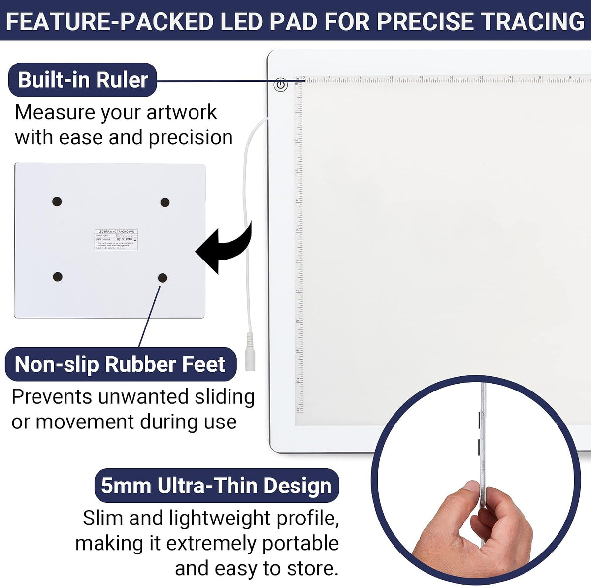 led tracing light box, 19" ultra-thin light pad, close-up detail