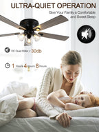 52 inch flush mount farmhouse ceiling fan with, front angle view