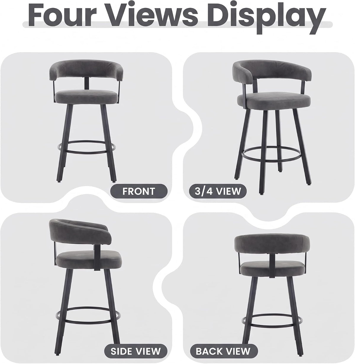 Shunzhi Modern Counter Height Bar Stools Set of 4 PU Leather Barstools with B...