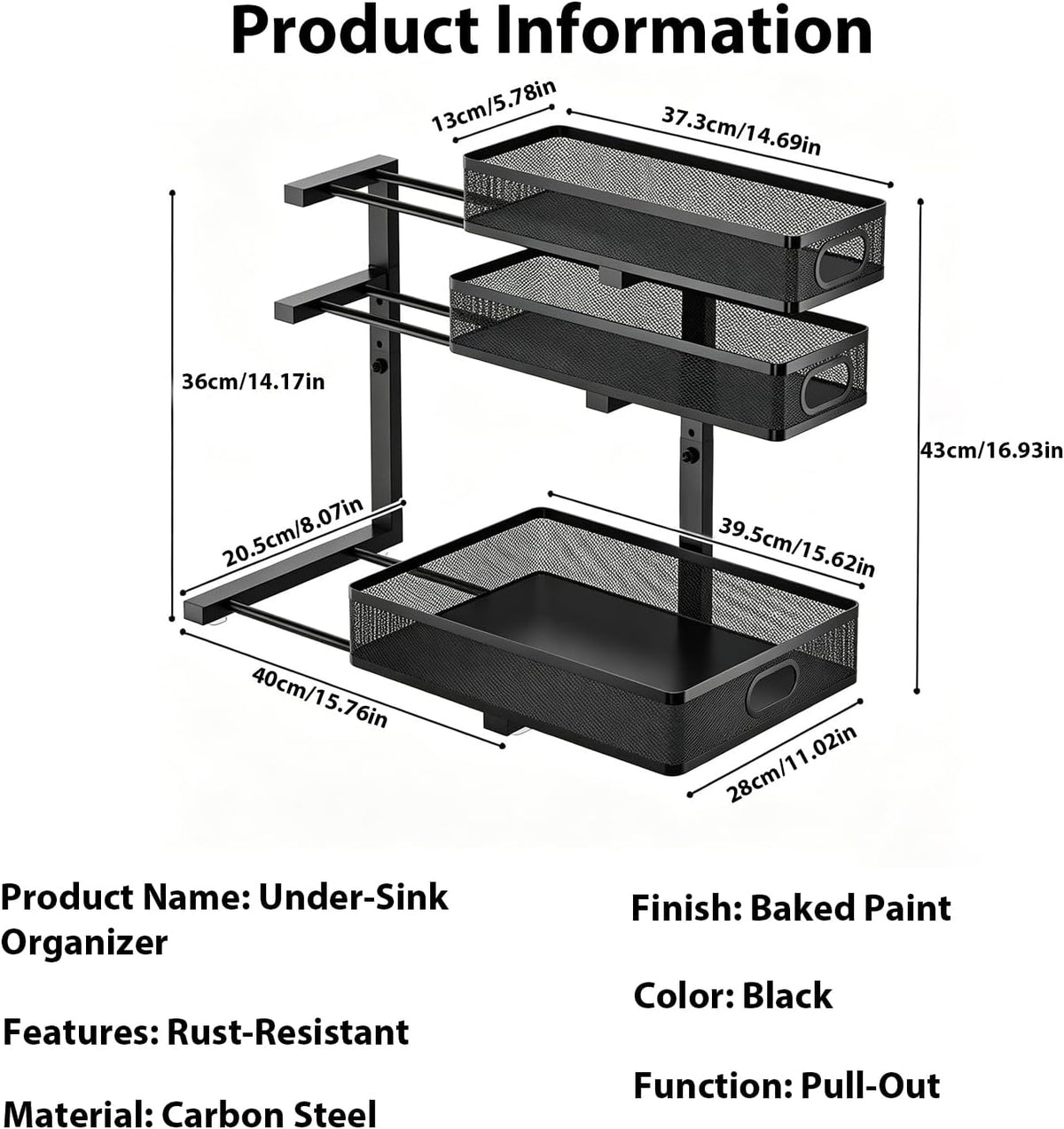 2 Pack Under Sink Organizer, 3-Tier Pull Out Cabinet Organizer and Storage
