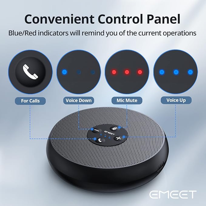 EMEET USB Speakerphone, M1A Zoom Certified AI Mics 360°Voice Pickup USB Type - Image 9