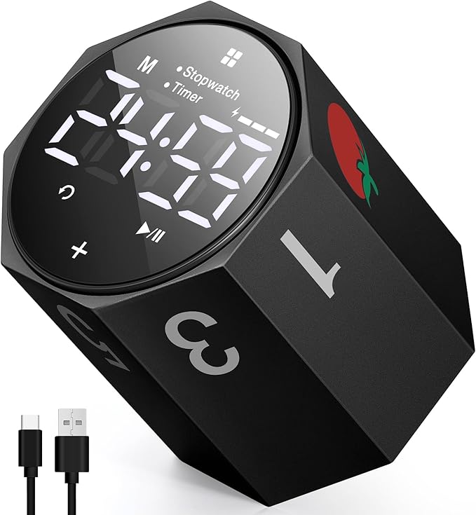 Digital Pomodoro Timer, Frosted Metal Productivity Cube Timer, 1.8 In LED by noonchili
