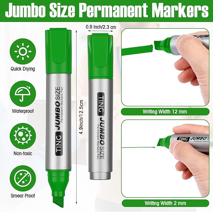 Fuutreo 10 Pack Jumbo Permanent Markers Bulk Large Chisel Tip Permanent Markers - Image 3