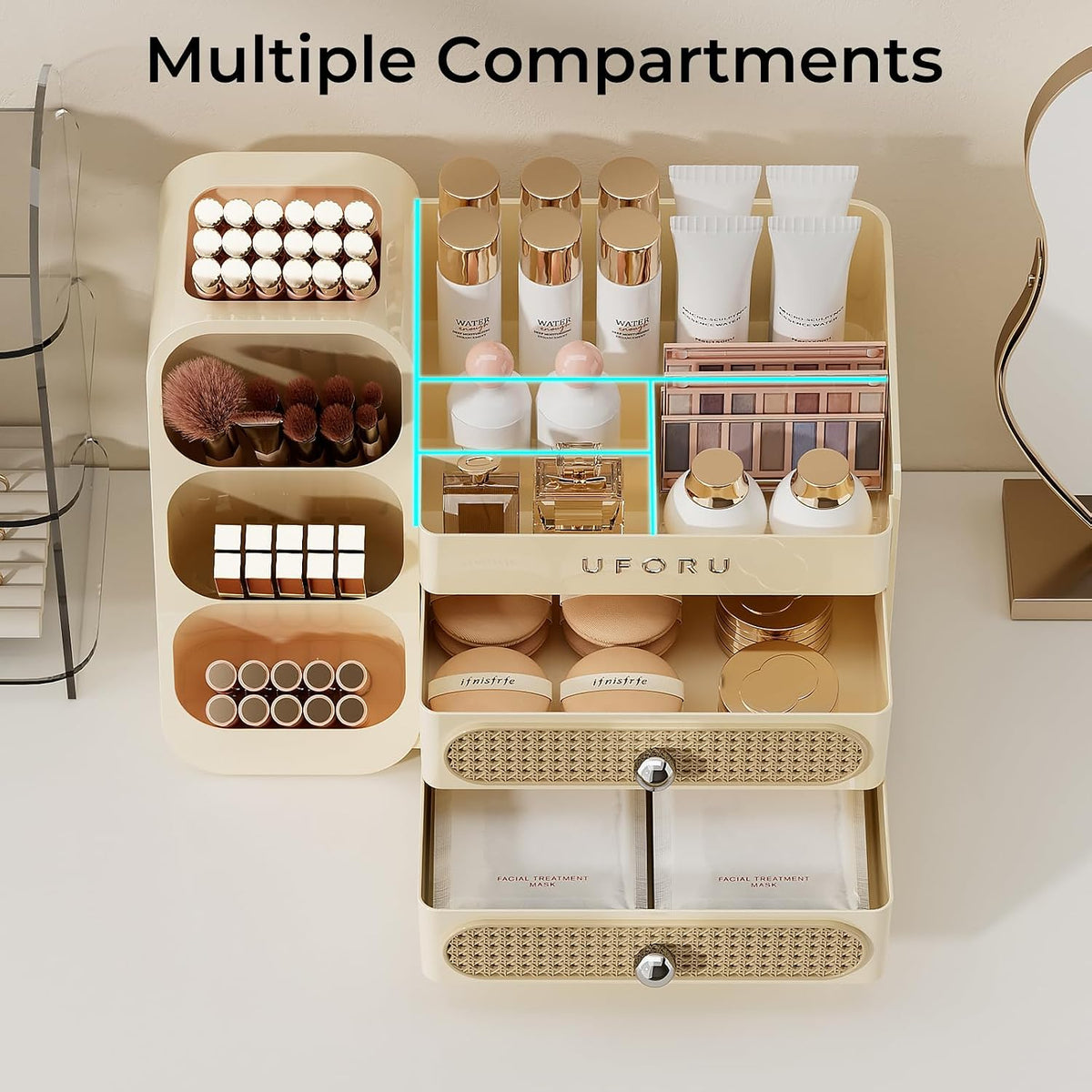 UFORU Makeup Organizer Countertop with Brush Holder for Vanity Bathroom