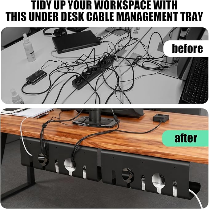 2 Pack Under Desk Cable Management Tray, 16.5" L x 4.7" W x 6.8" H, Wire - Image 7