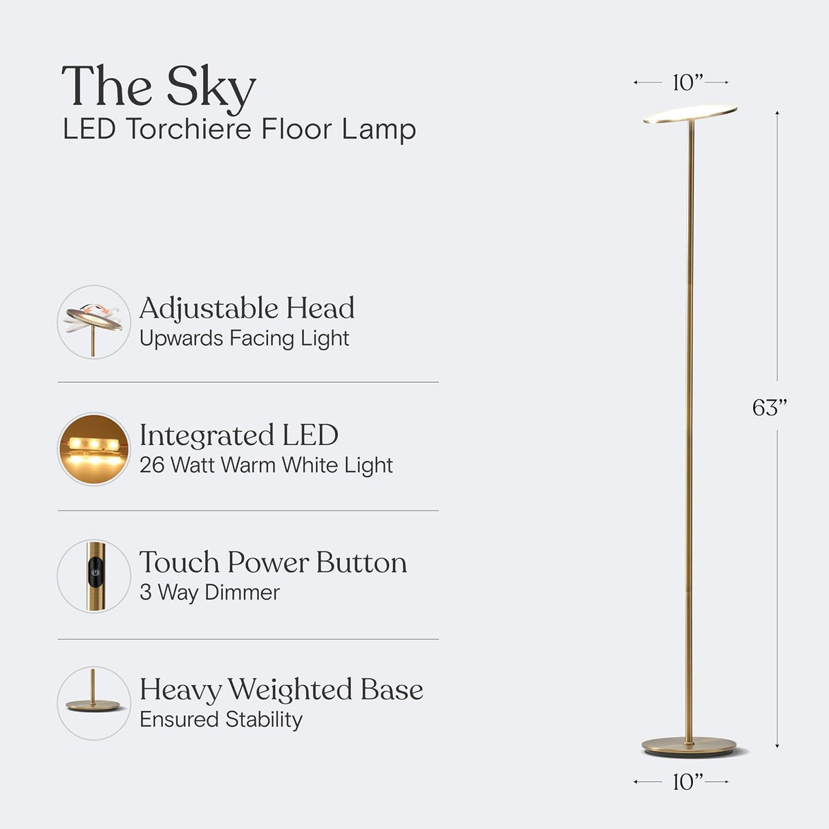 Brightech Sky LED Floor lamp, Torchiere Super Bright Floor Lamp for Living Ro...
