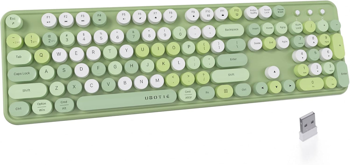 UBOTIE Colorful Wireless Bluetooth Keyboard, Dual Mode (Green Colorful)