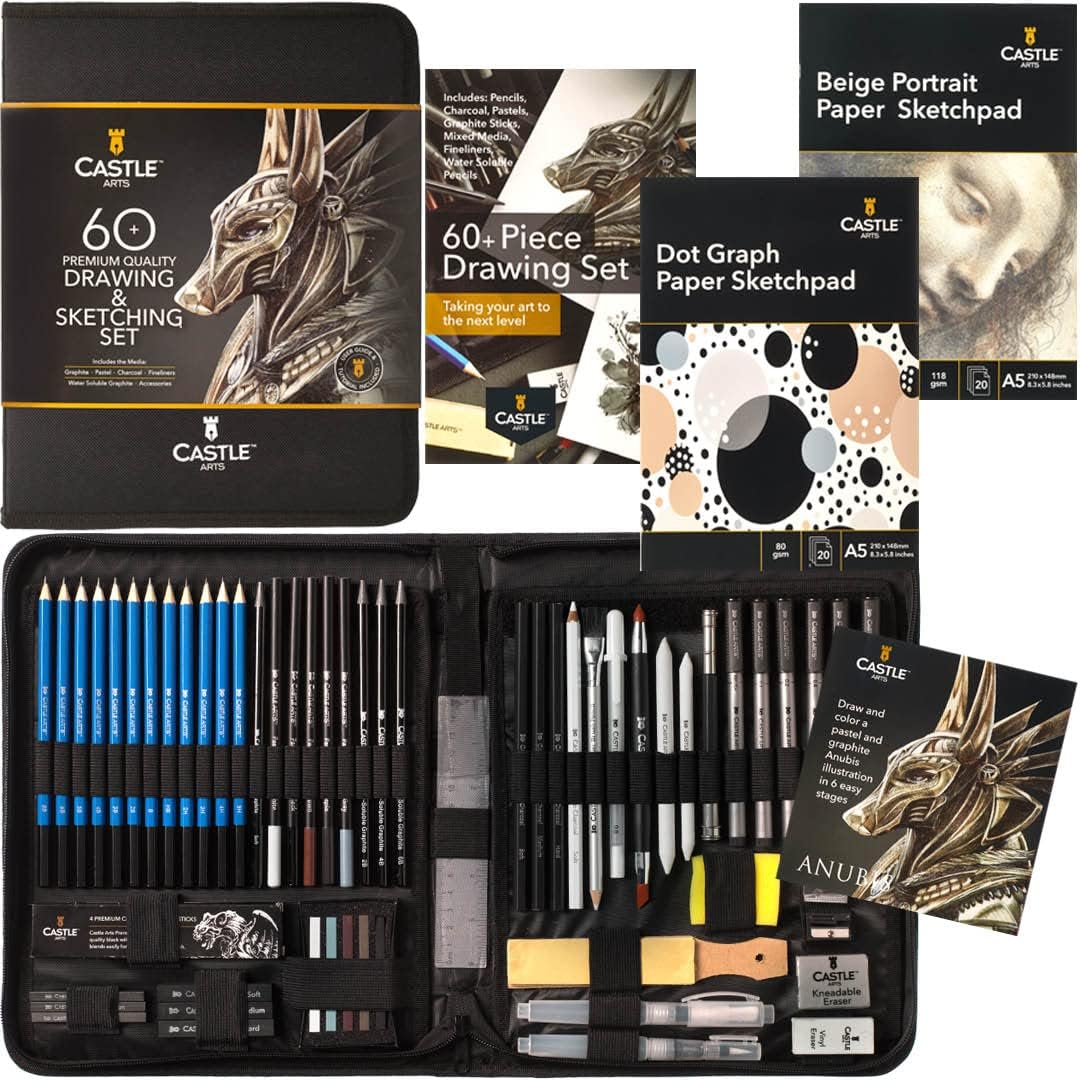 castle art supplies 60 piece drawing, sketching and, main product view