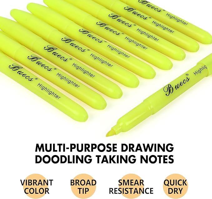 Buecs Highlighters Bulk Pack, Chisel Tip, Fluorescent Yellow, suitable - Image 5