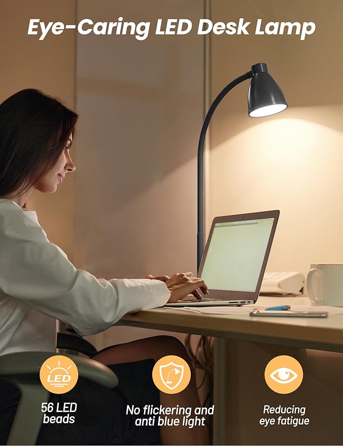 BOHON LED Desk Lamp with USB Charging Port 3 Color Modes Dimmable Reading Light - Image 3