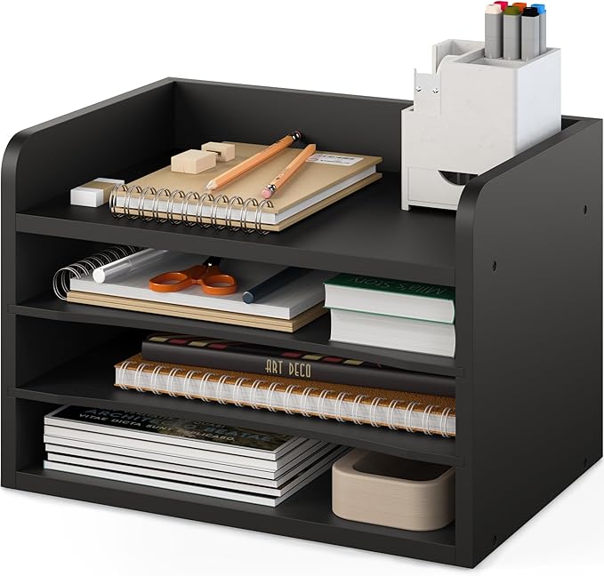 Ballucci File Organizer, 4-Tier Office Desk Organizer, Open Top Wood Paper - Image 9