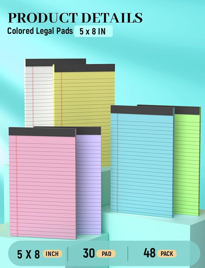 Colored Note Pads 5x8, 48 Pack Pink Small Legal Pads 5x8, College Ruled Small - Image 3