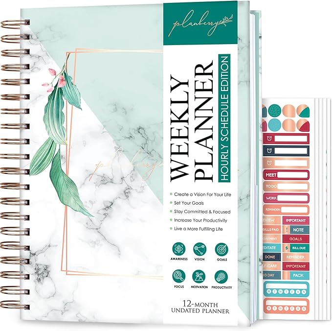 PLANBERRY Large Hourly Schedule Planner Premium – Undated Organizer by PLANBERRY