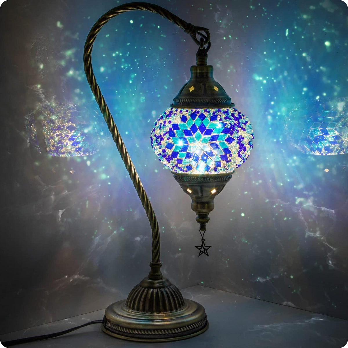 Yarra-Decor Turkish Moroccan Mosaic Glass Bedside Lamp (Blue2)