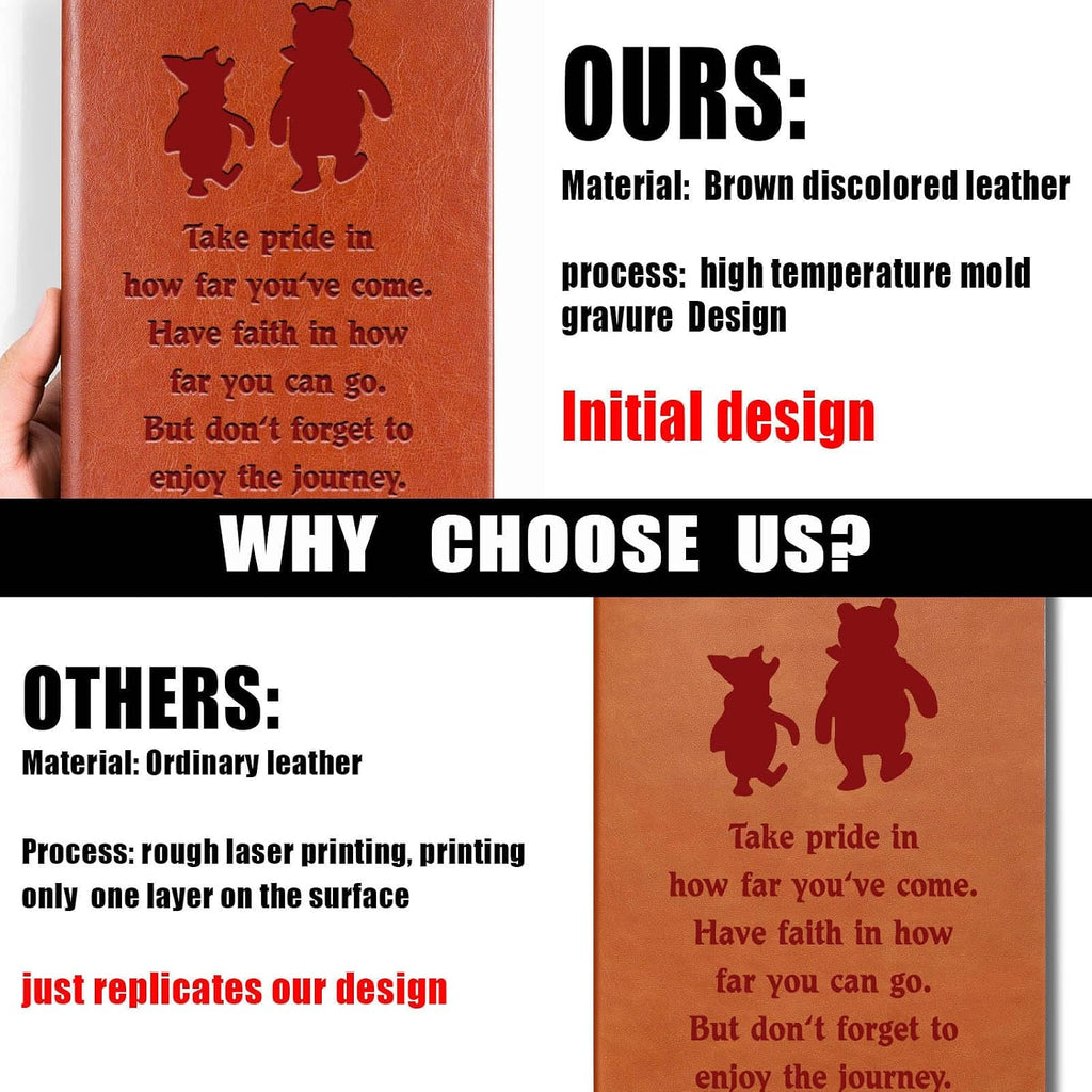 JOHSBYD Pooh Bear Leather Notebook, Friendship Gift for Women & Men | Inspirational Journal with 200 Lined Pages, Birthday Gifts for Son or Daughter Back to School College Supplies (take pride)