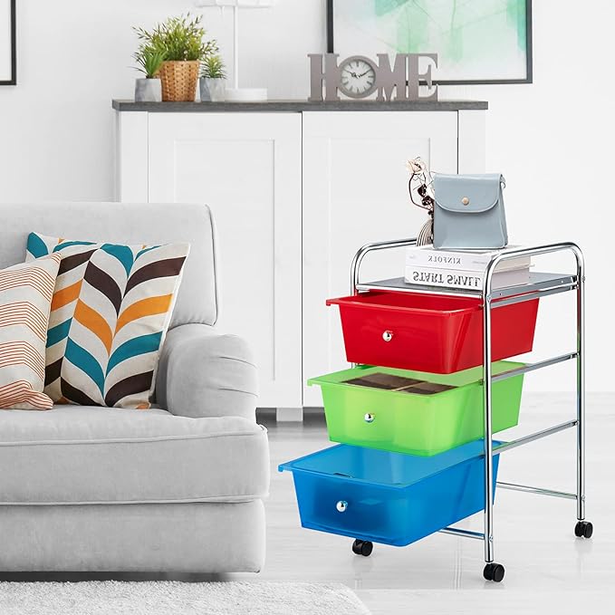 Giantex Rolling Cart with Drawers, Craft Organizer with Wheels, 3 Drawer - Image 6