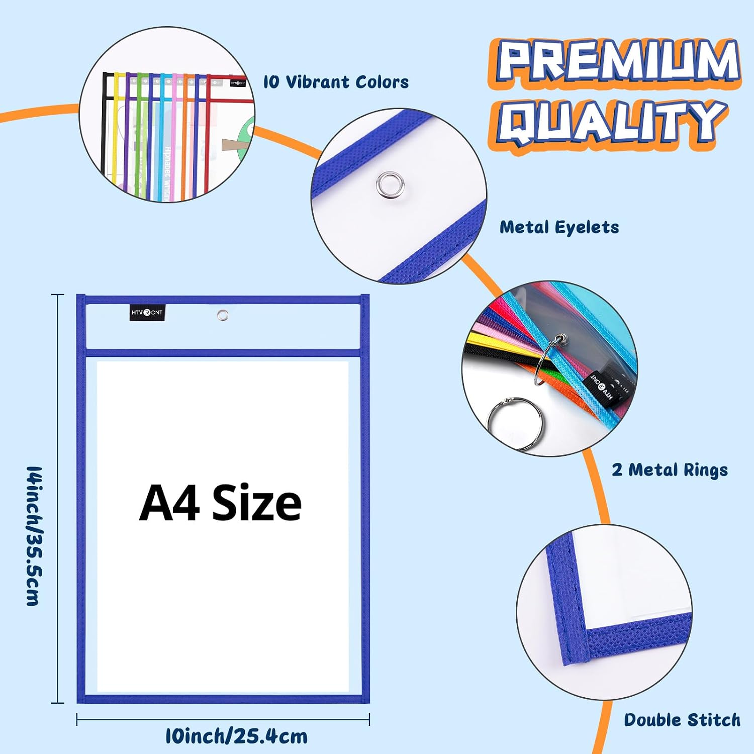 HTVRONT Oversized Dry Erase Pockets 10" x14", 30 Pack, for Classrooms | Back to School Supplies, Reusable Clear Sleeves with Rings, Plastic Sheet Protectors for Shops, Ticket Holders, Home & Office