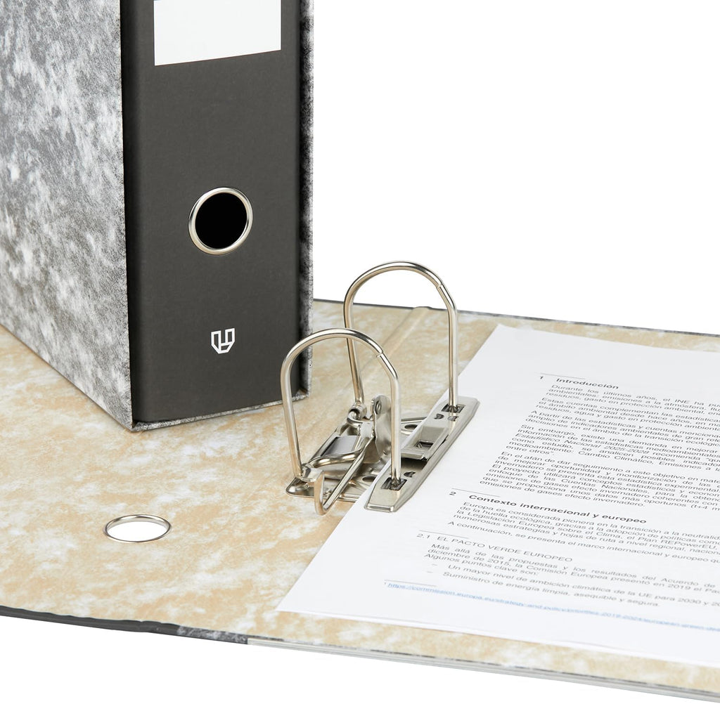 Unipapel | File Cabinet with Lever and Box | Folio Size | 65 mm Nickel Plated Rings | Ollao Front | Long Corner | 35 x 29 x 7.5 cm | Lined Cardboard | Heather | Unisystem Novoclas | FSC Certified