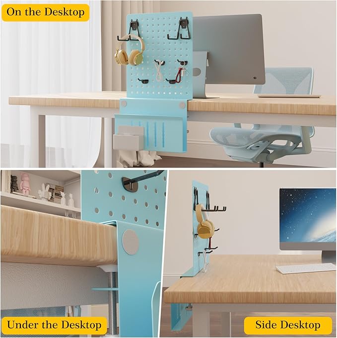 Henitol Desk Side Storage with Clamp-On Desk Pegboard, Steel Privacy Panel - Image 6