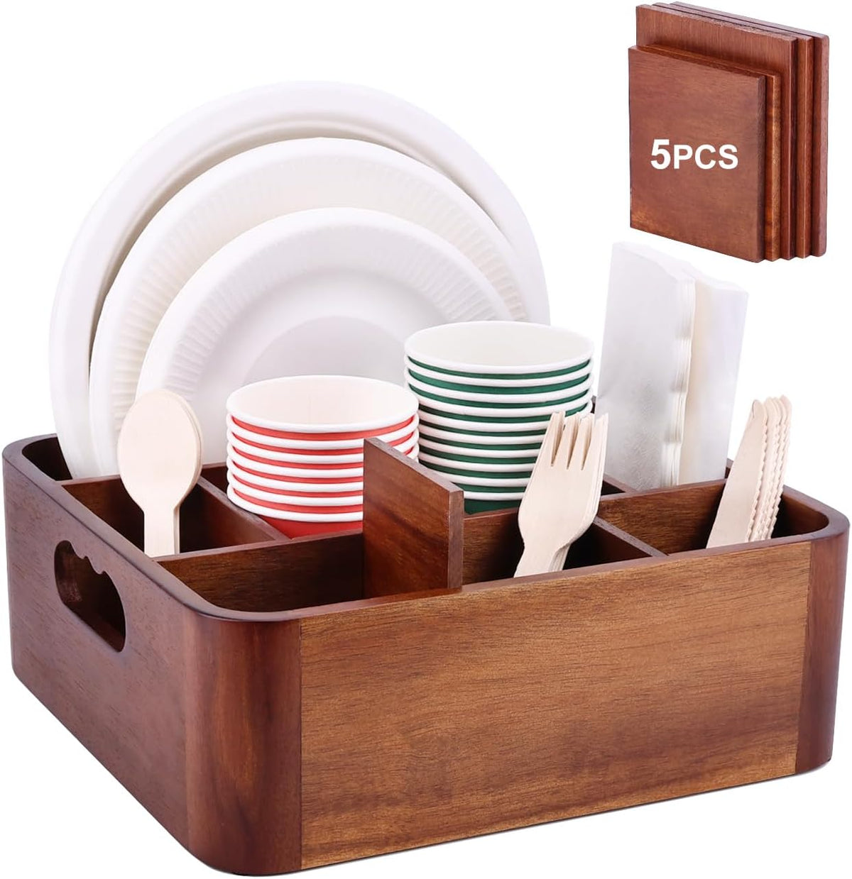 Acacia Wood Utensil Holder, Silverware Caddy for Countertop