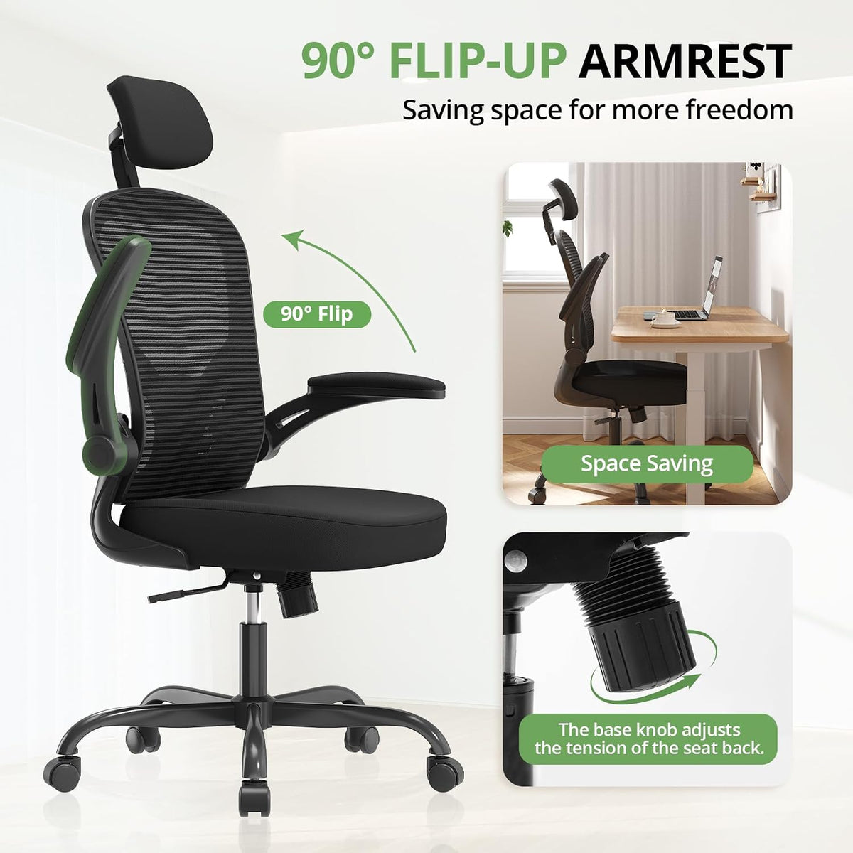 office chair ergonomic desk chair, 330lbs capacity, high, side view