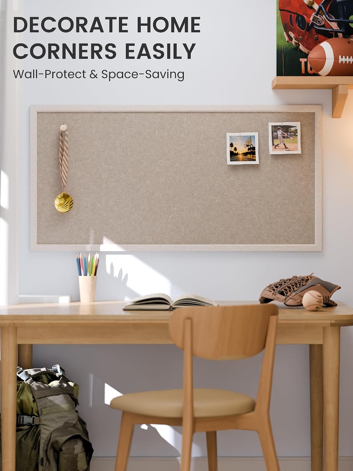 Fluxynara Framed Felt Bulletin Board, 47.2" x 23.6", Khaki