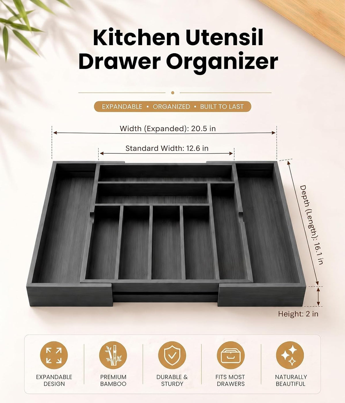 Expandable Bamboo Silverware Organizer, Kitchen Utensil Drawer Organizer