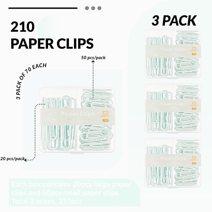 NEEWAY Colorful Paper Clips Assorted Sizes, Small and Large Paperclips - Image 3