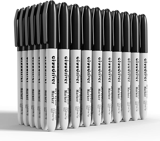 cloudriver Fine Tip Dry Erase Markers Black, 60 Pack Black Whiteboard Markers by cloudriver
