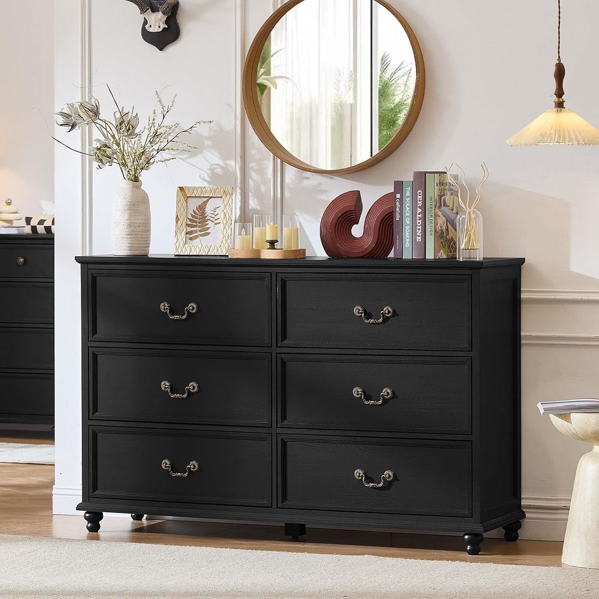 Joaxswe Farmhouse 6 Drawers Dresser for Bedroom, Vintage 54" Wide Chest ...