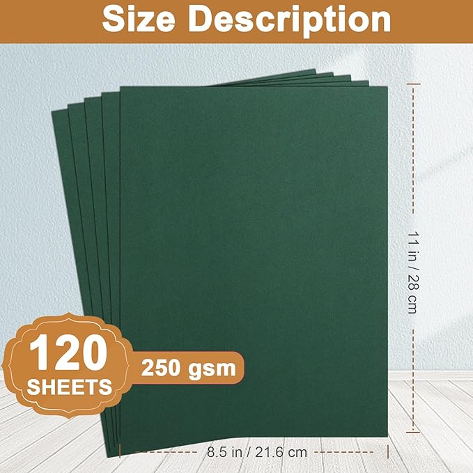 Silunkia 120 Sheets Dark Green Cardstock 8.5 x 11 Craft Paper, 250gsm/92lb - Image 2