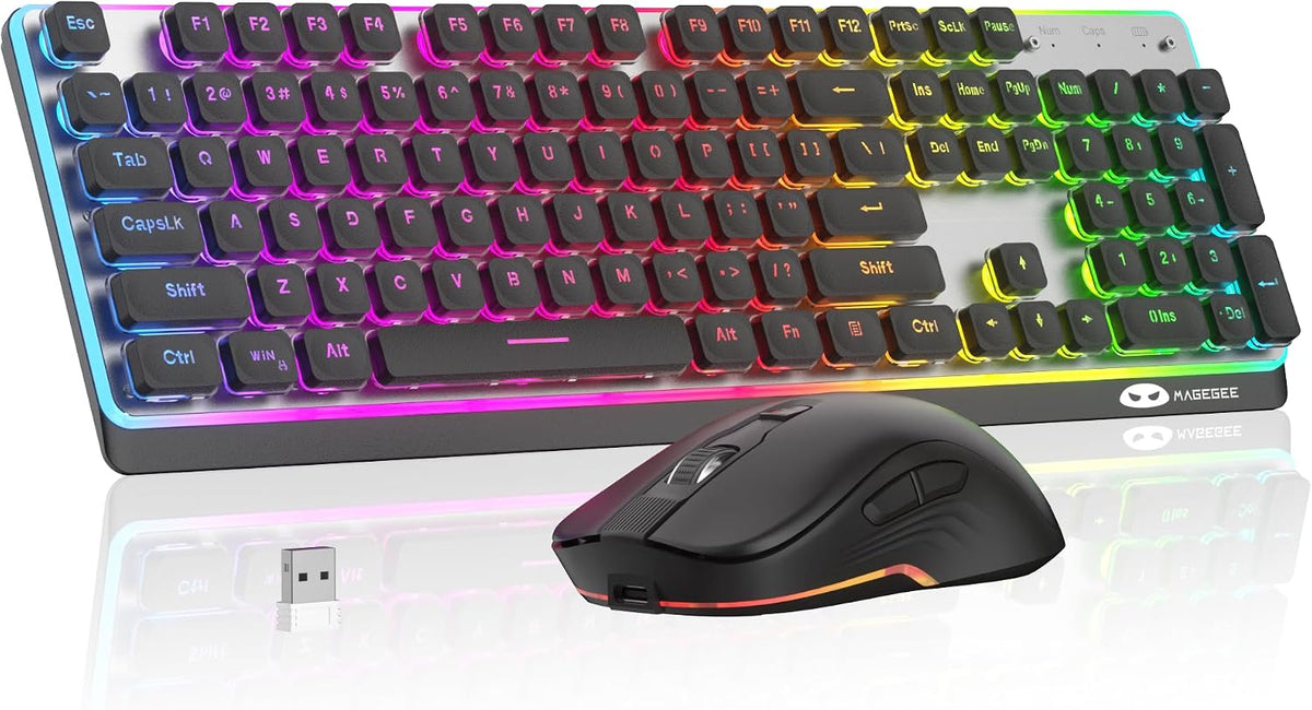 MAGEGEE Wireless Keyboard and Mouse Combo, 2.4G Full Size RGB Keyboard with 1...
