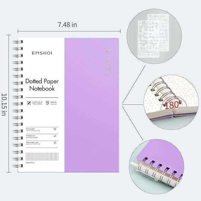 EMSHOI B5 Spiral Notebook Bullet Dotted journal, Large 7.48" X 10.15", 300 - Image 3
