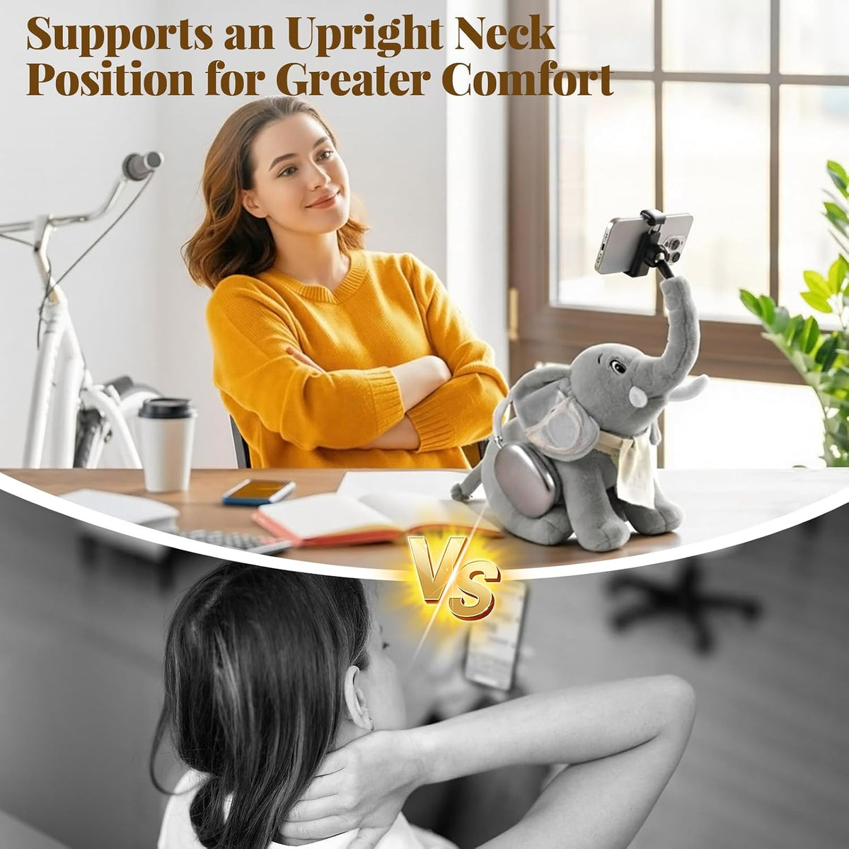 Phone Holder, Phone Mount with 360° Rotating Clip 45° Adjustable Trunk, Eleph...