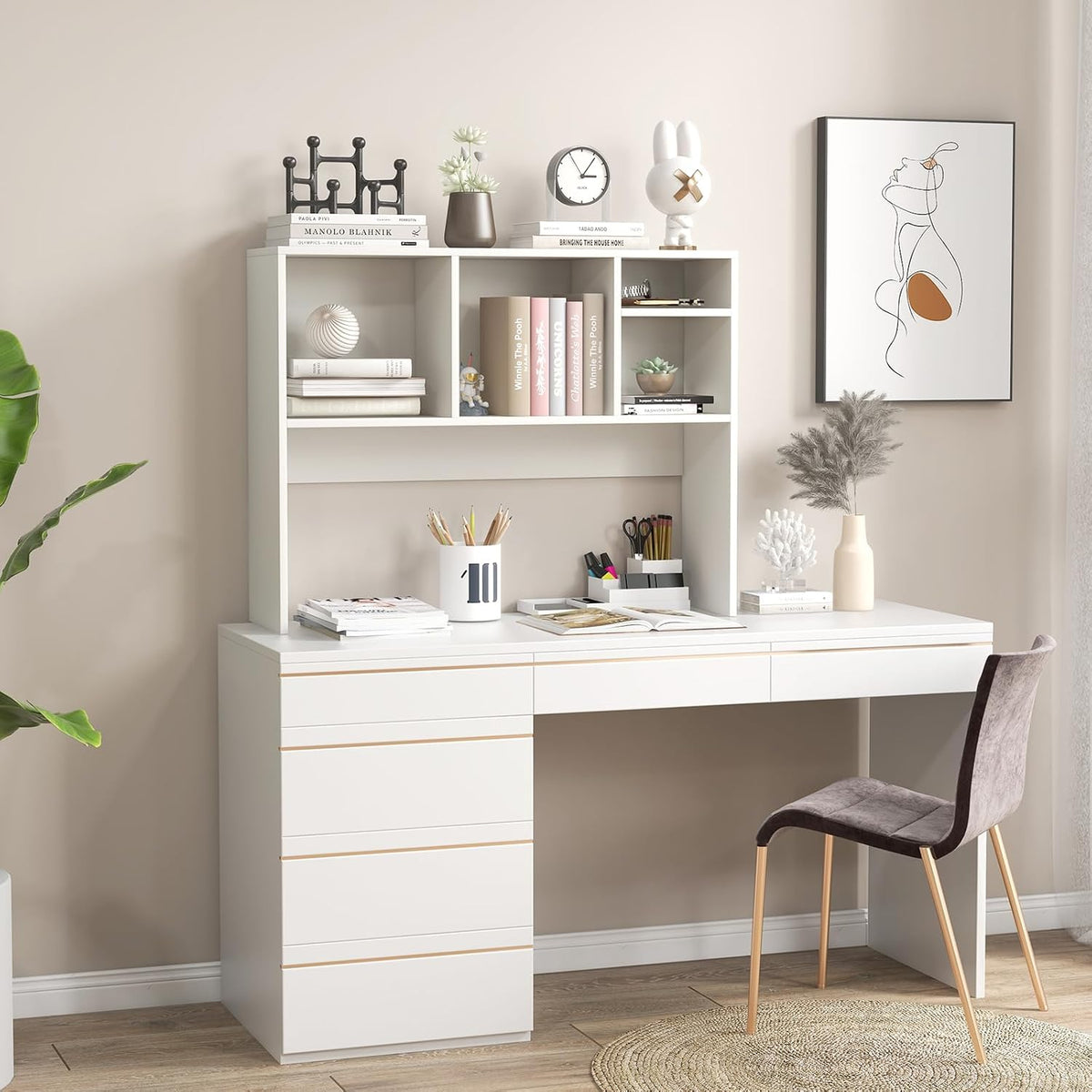 GIANTEX Desktop Bookshelf, Countertop Storage Hutch with 4 Shelves for Comput...
