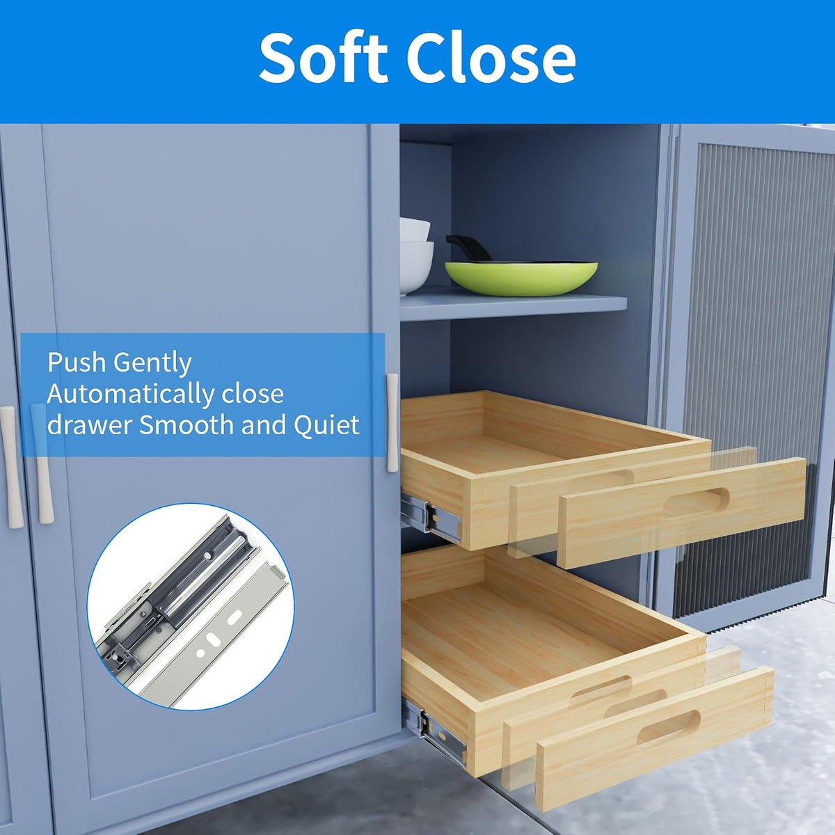 2 Set Pull Out Cabinet Organizer, Soft Close Slide Out Wood Drawer Storage Sh...